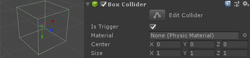 一个简单的 Box Collider，勾选了"Is Trigger"。