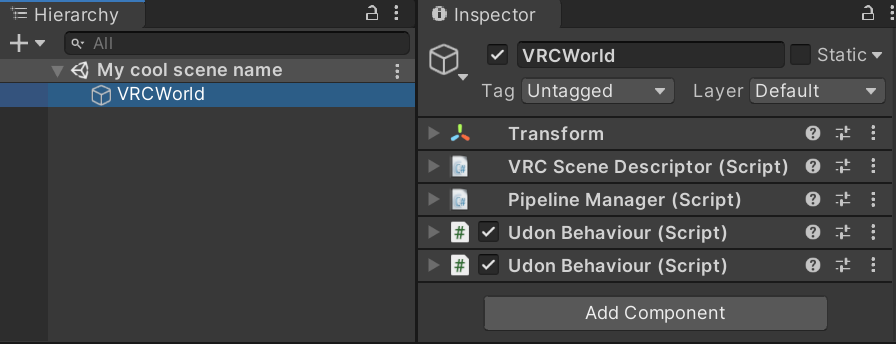通过 VRChat SDK 构建面板自动添加场景描述符