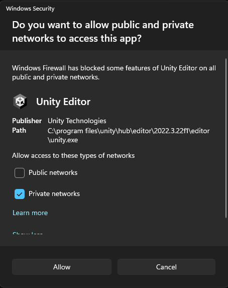 Windows 本地网络访问权限提示